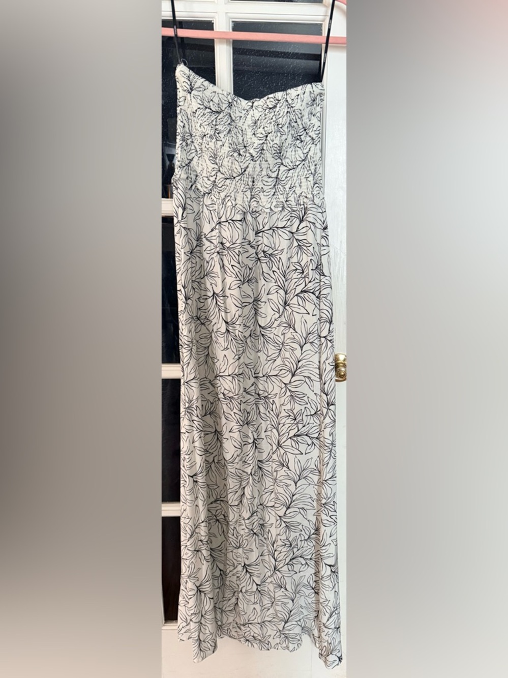 Forever 21 Cream Maxi Skirt with Black Leaf Print